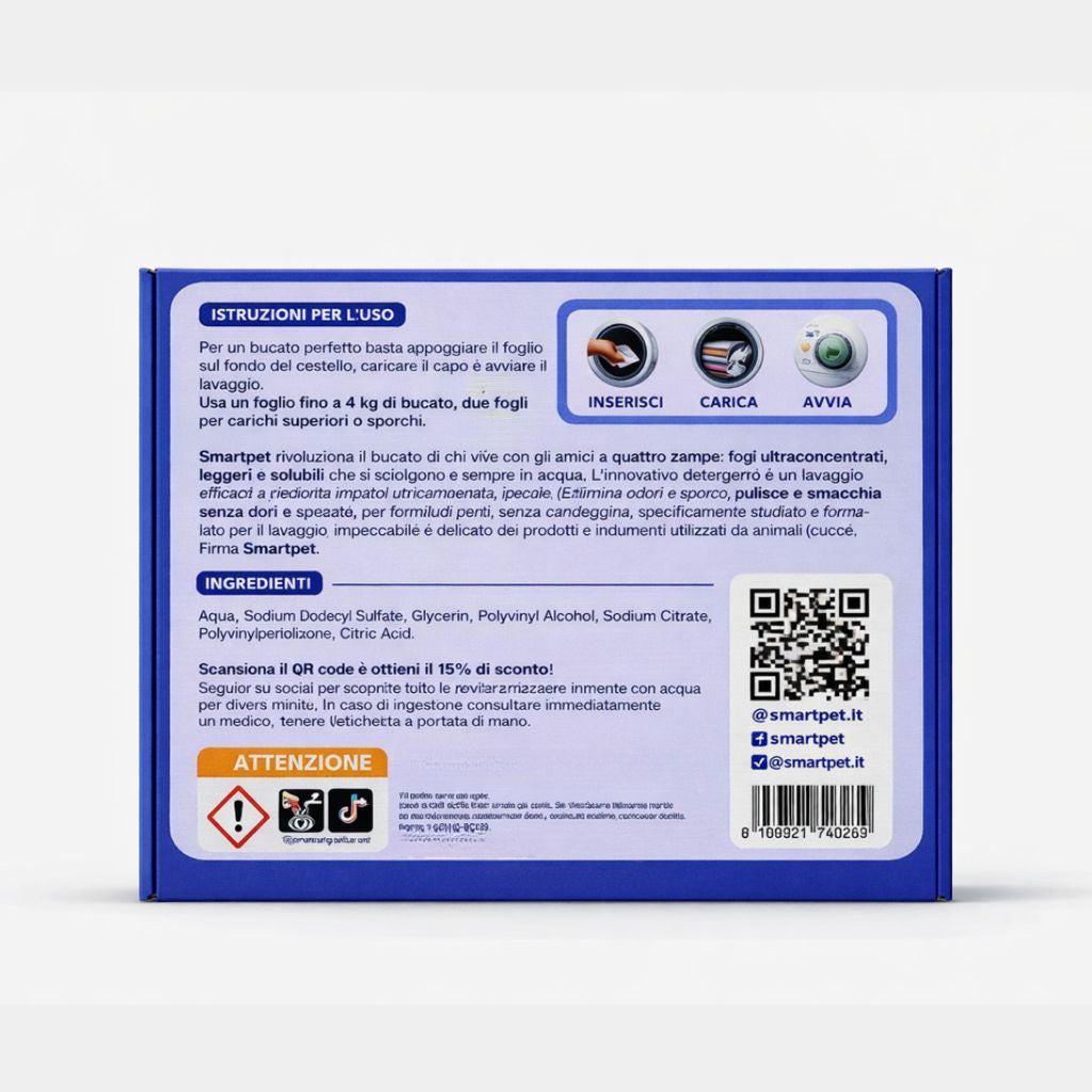 Detersivo per Lavatrice SmartPet - Pacco da 30 Fogli
